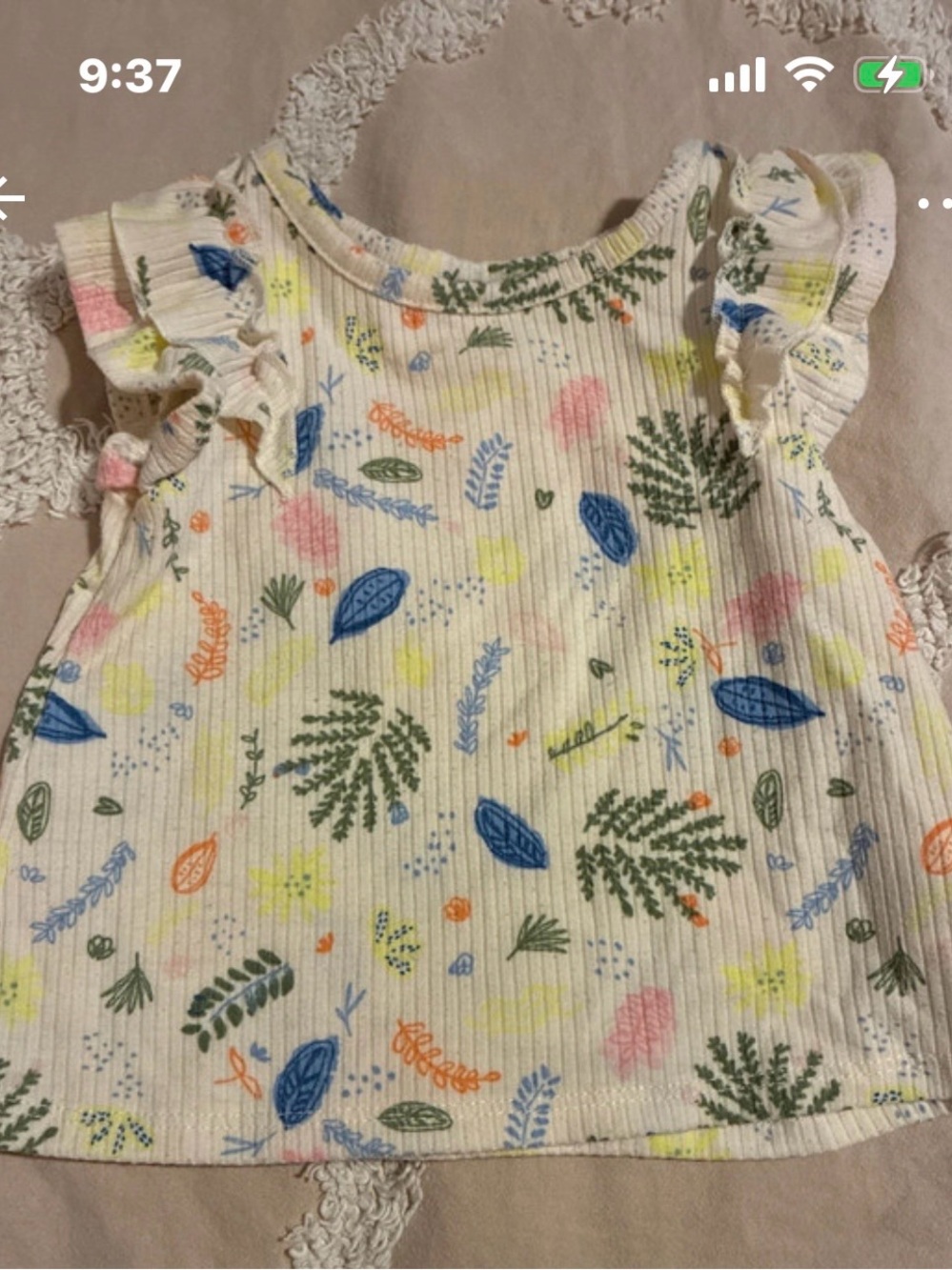 Girls Cream Floral Ruffle Sleeve Top